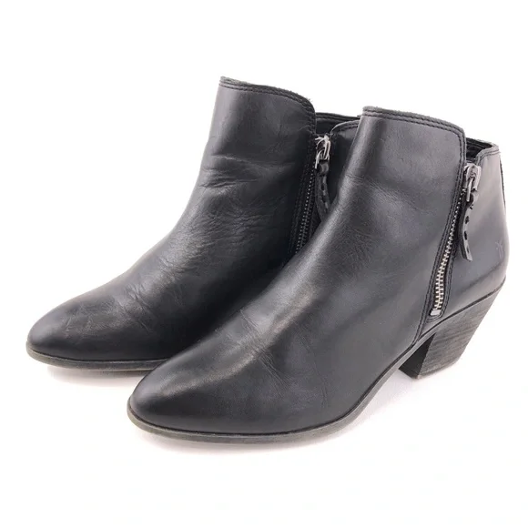 Frye Judith Black Leather Zip Ankle Booties 7M